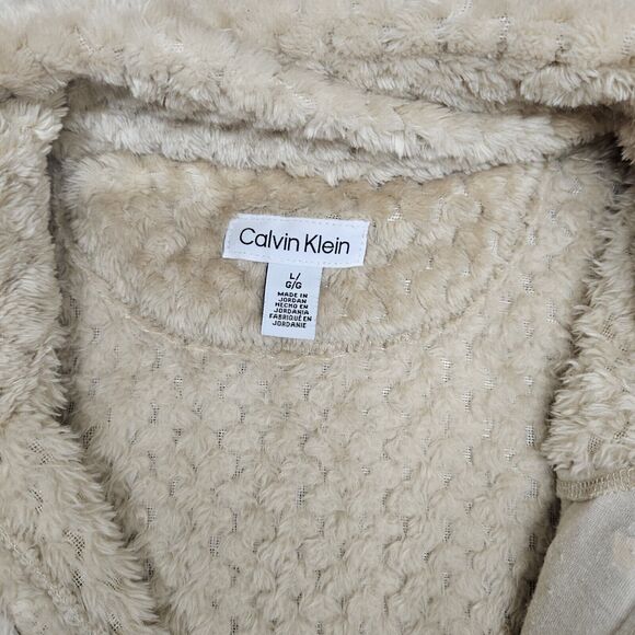 CALVIN KLEIN Womens Tan Fuzzy Full Zip Coat Large - Picture 9 of 12